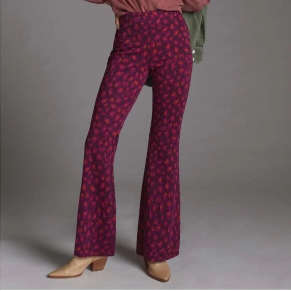 Anthropologie Knit Flare Pants Red Pink Purple Size Small S - Picture 2 of 10